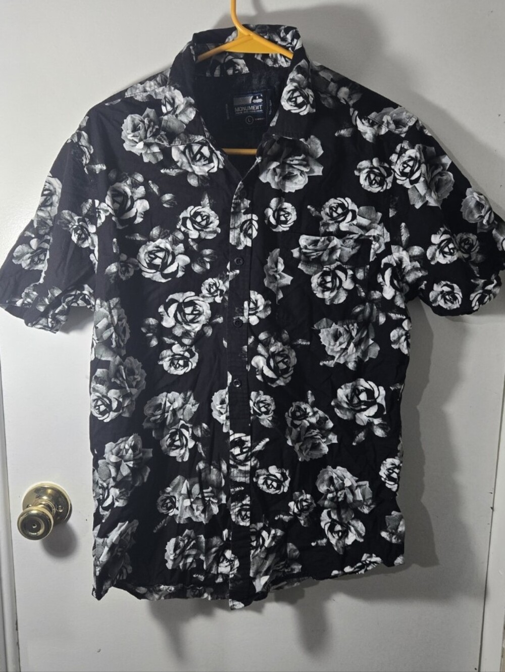 Monument Mens Floral Print Button Down Top Edgy Gothic Grunge Skater Large